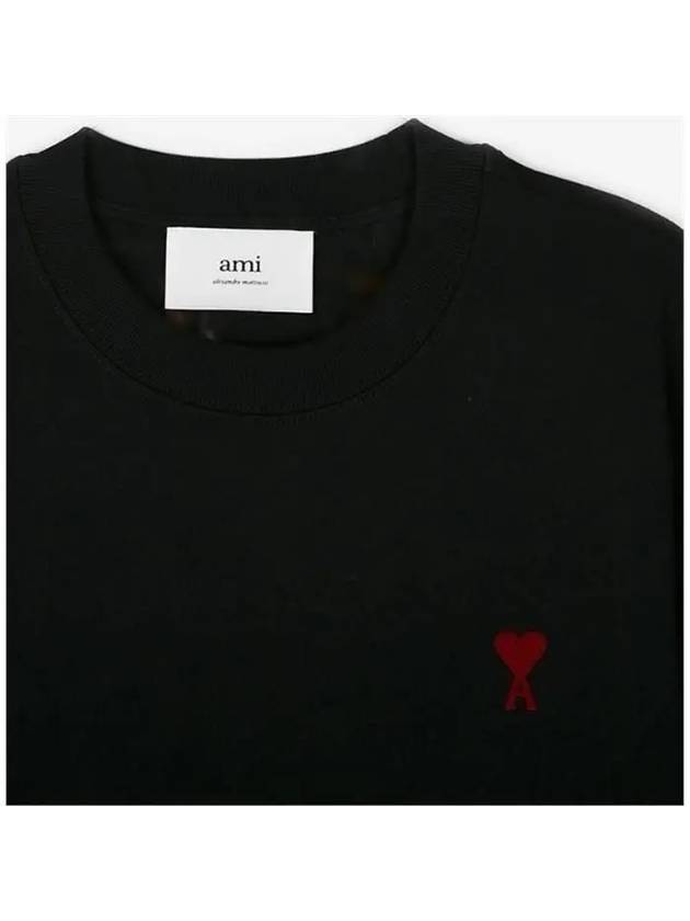 Chain Stitch Heart Logo Long Sleeve T-Shirt Black - AMI - BALAAN 4