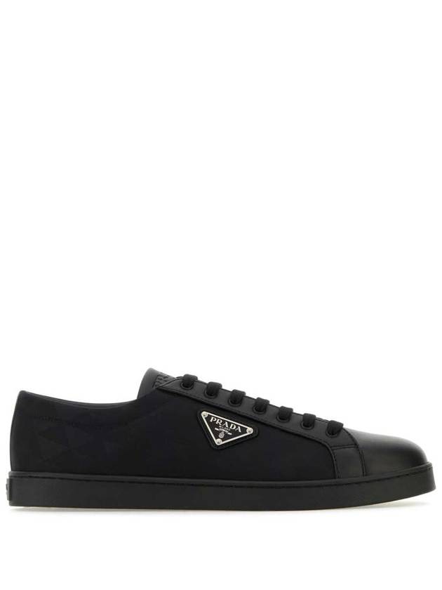 Triangle Logo Leather Re-Nylon Low Top Sneakers Black - PRADA - BALAAN 2