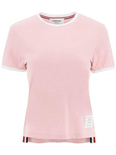 Women's Melange Jersey Ringer Short Sleeve T-Shirt Light Pink - THOM BROWNE - BALAAN 1