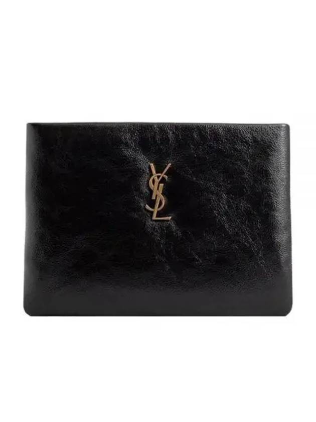 Logo Plaque Clutch Bag Black - SAINT LAURENT - BALAAN 2