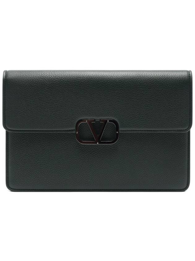 V Logo Clutch Bag Dark Green - VALENTINO - BALAAN 3