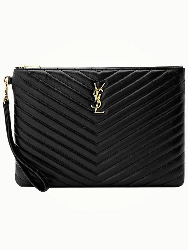 Gold Monogram Matelasse Clutch Bag Black - SAINT LAURENT - BALAAN 2