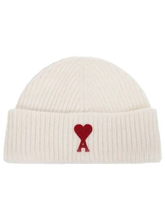 Embroidered Logo Wool Beanie Ivory - AMI - BALAAN 2