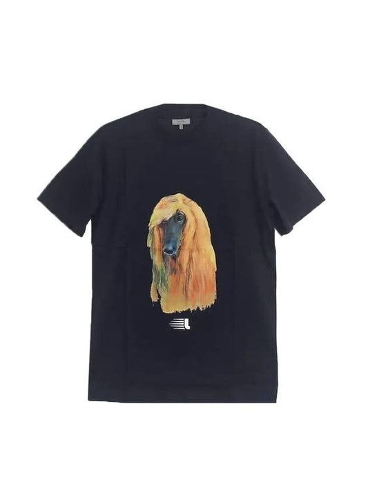 Afghan Hound Print Short Sleeve T-Shirt Ink Blue - LANVIN - BALAAN 1