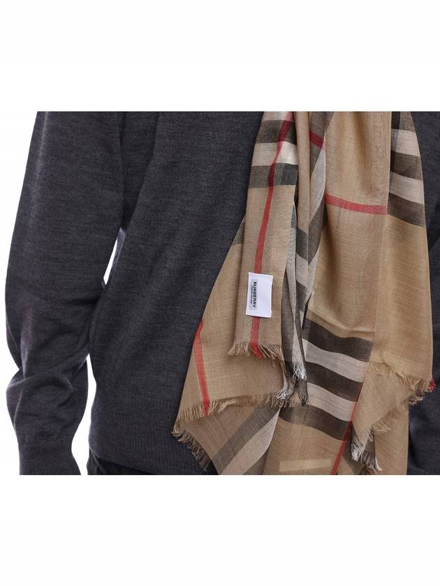 Check Wool Silk Scarf Beige - BURBERRY - BALAAN 7