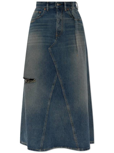 MM6 Maison Margiela Denim Skirt With Vintage Effect, Women's, Blue - MAISON MARGIELA - BALAAN 1