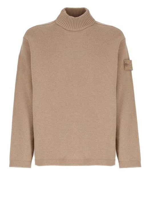 Ghost Piece Mock Neck Virgin Wool Knit Top Beige - STONE ISLAND - BALAAN 1