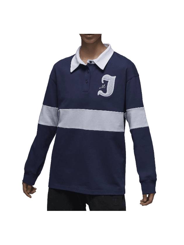 Jordan Long Sleeve Polo Shirt Midnight Navy - NIKE - BALAAN 1