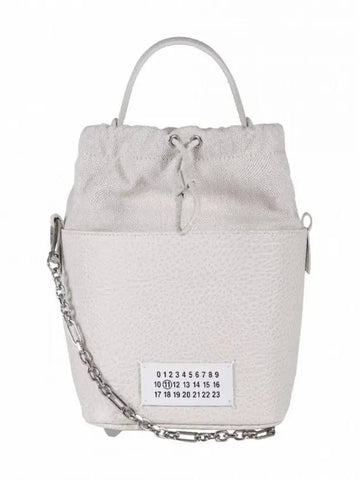 5AC Number Logo Texture Leather Bucket Bag White - MAISON MARGIELA - BALAAN.