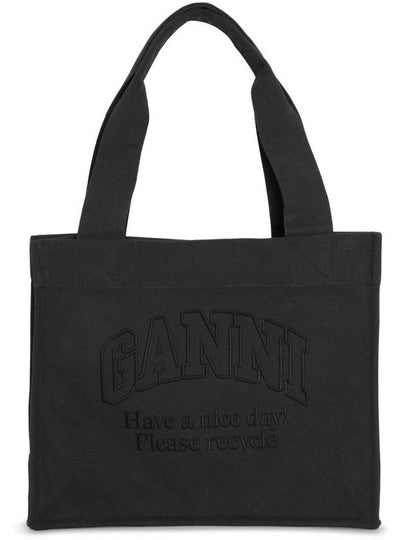 Embroidered Logo Canvas Tote Bag Black - GANNI - BALAAN 2