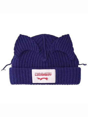 Charles Jeffrey Loverboy Ribbed Knit Chunky Ear Wool Beanie Navy - CHARLES JEFFREY LOVERBOY - BALAAN 1