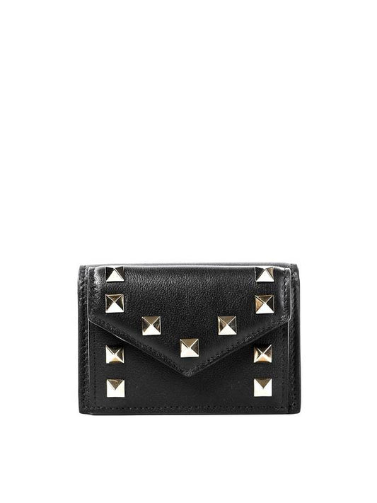 Women's Studded Calfskin Half Wallet Black - VALENTINO - BALAAN 2