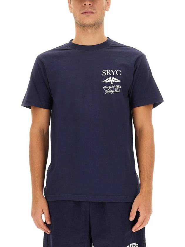 Logo Print Cotton Short Sleeve T-Shirt Navy - SPORTY & RICH - BALAAN 4