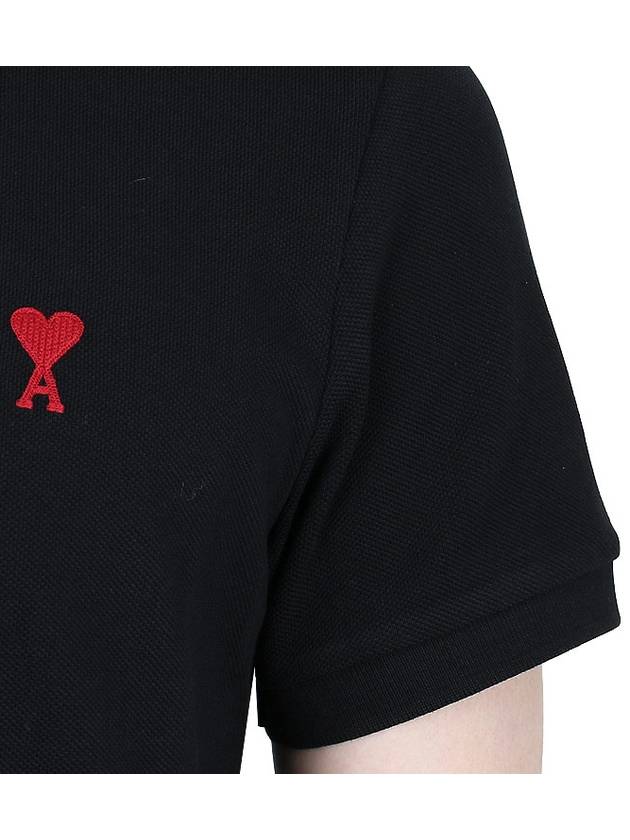 Men's Heart Logo Polo Shirt Black - AMI - BALAAN 7