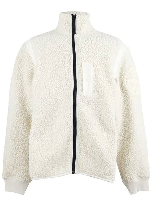 Embroidered Logo Furry Wool Zip-up Jacket Ivory - STONE ISLAND - BALAAN 2