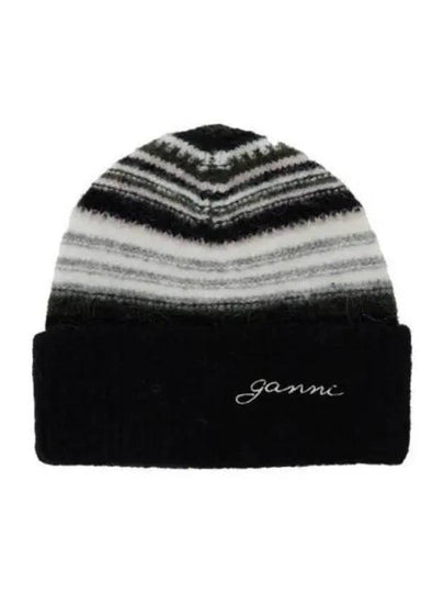 Stripe Soft Wool Beanie Black - GANNI - BALAAN 2