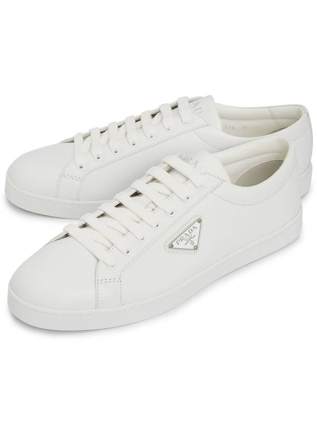 Brushed Leather Low Top Sneakers White - PRADA - BALAAN 2