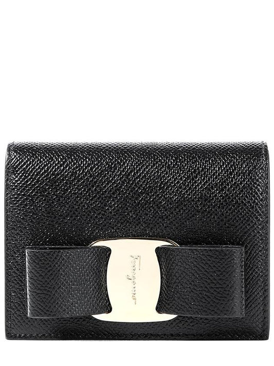 Vara Bow Leather Wallet Black - SALVATORE FERRAGAMO - BALAAN.