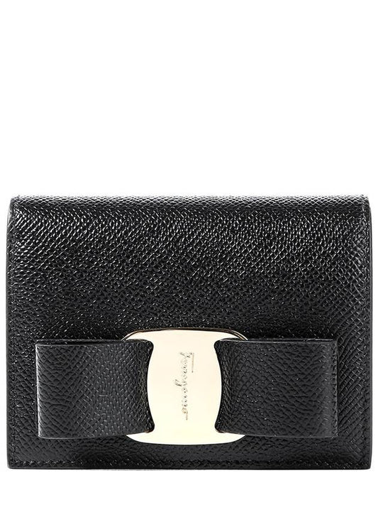 Vara Bow Gloss Flap Half Wallet Black - SALVATORE FERRAGAMO - BALAAN 2