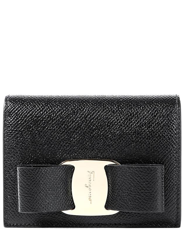 Vara Bow Gloss Flap Half Wallet Black - SALVATORE FERRAGAMO - BALAAN 2