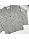 Donegal Twist Cable 4 Bar Classic V Neck Cardigan Light Grey - THOM BROWNE - BALAAN 8