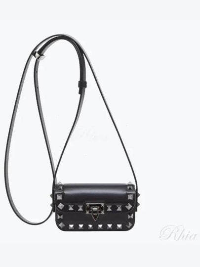 Rockstud Mini Leather Shoulder Bag Black - VALENTINO - BALAAN 2