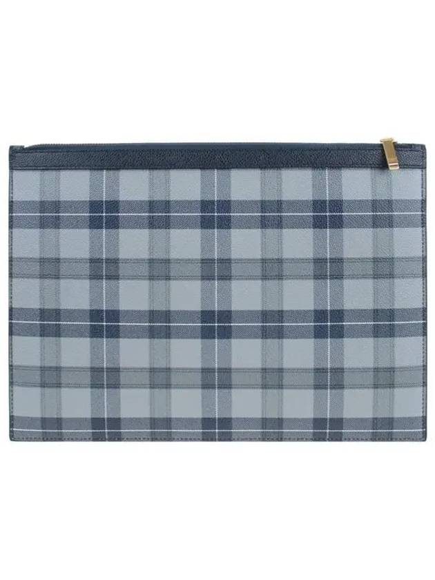 Tartan Pebble Grain Leather Clutch Bag Grey - THOM BROWNE - BALAAN 4