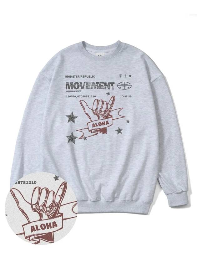 Aloha Coffee Brown Overfit Sweatshirt Melange Grey - MONSTER REPUBLIC - BALAAN 4