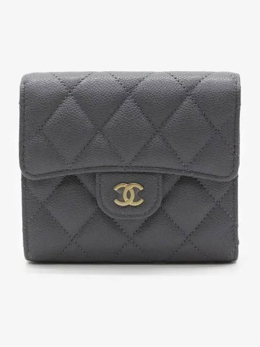 Classic Small Flap Wallet Grained Shiny Calfskin Gold Metal Gray - CHANEL - BALAAN 2