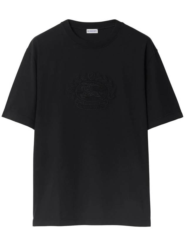 Embroidered Logo Cotton Short Sleeve T-Shirt Black - BURBERRY - BALAAN 2