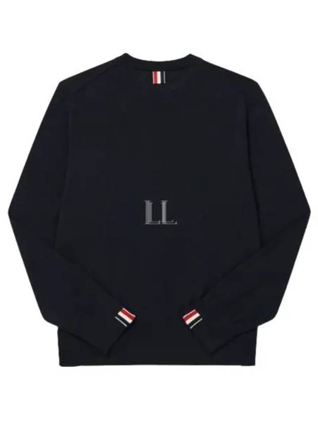 Intarsia Stitch Crew Neck Merino Wool Knit Top Navy - THOM BROWNE - BALAAN 2