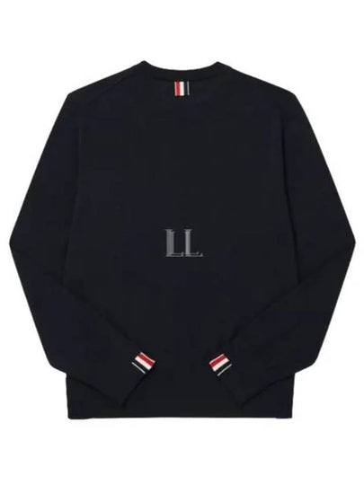 Intarsia Stitch Crew Neck Merino Wool Knit Top Navy - THOM BROWNE - BALAAN 2