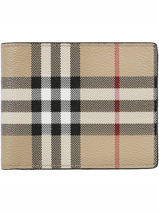 Check Slim Bifold Leather Halfwallet Beige - BURBERRY - BALAAN 2