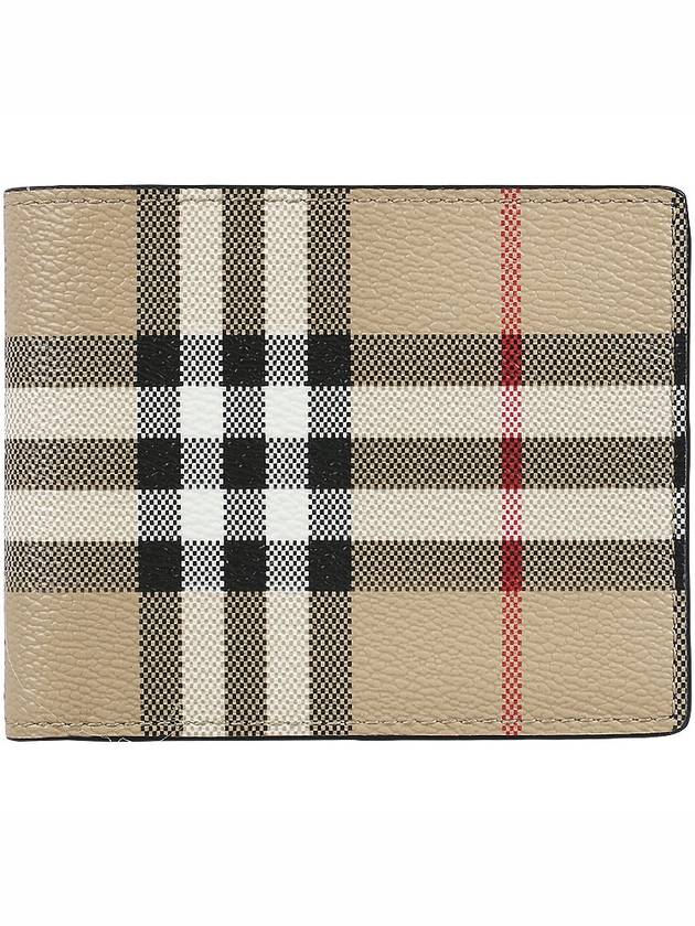 Check Slim Bifold Leather Half Wallet Beige - BURBERRY - BALAAN 2