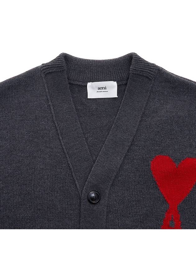 Big Heart Logo Wool Cardigan Grey - AMI - BALAAN 4