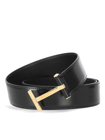 T Buckle Smooth Leather Belt Black - TOM FORD - BALAAN 1