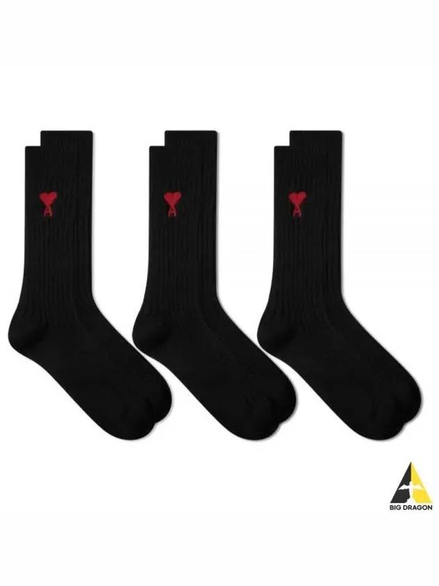 Heart Logo Socks 3 Packs Set Black - AMI - BALAAN 2