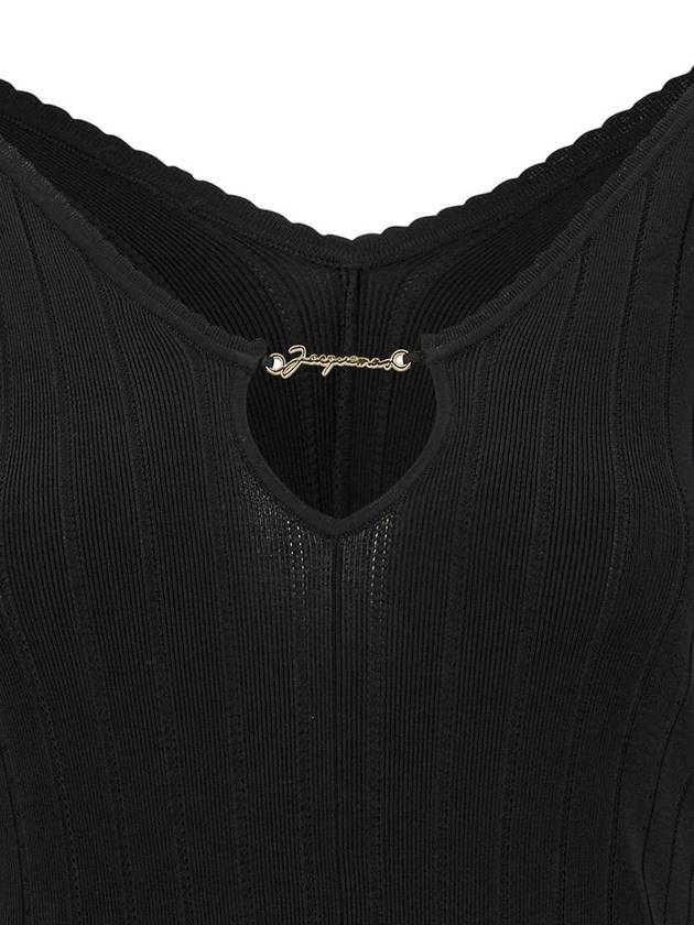 Le haut Pralu Logo Detail Cut-Out Viscose Knit Top Black - JACQUEMUS - BALAAN 4