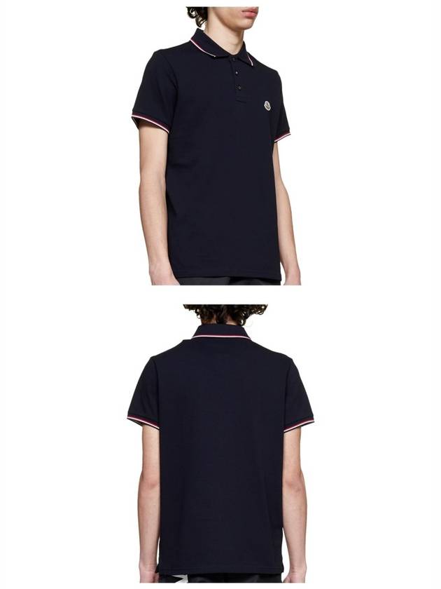 Stripe Trimming Logo Short Sleeve Polo Shirt Navy - MONCLER - BALAAN 6