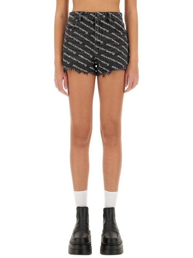 Grey Age Denim Bite Logo Shorts Black - ALEXANDER WANG - BALAAN 2