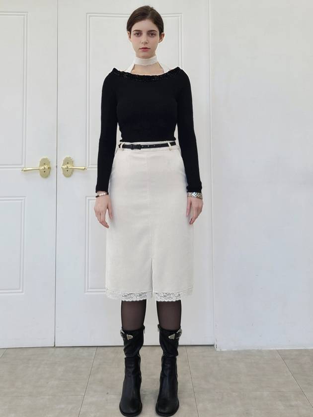 e Women's Lace Point Corduroy H-Line Skirt Cream Ivory - PRETONE - BALAAN 2