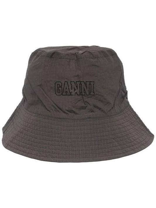 Logo Nylon Bucket Hat Charcoal - GANNI - BALAAN 1