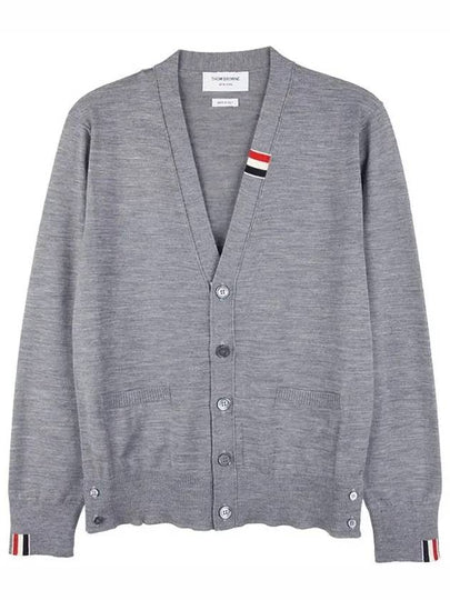 Men's Jersey Stitch V-Neck Cardigan Light Grey - THOM BROWNE - BALAAN 2