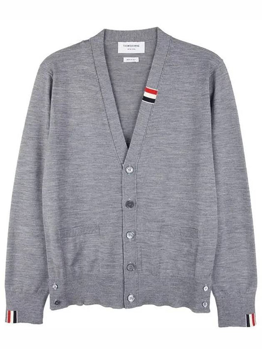 Men's Jersey Stitch V-Neck Cardigan Light Grey - THOM BROWNE - BALAAN 2