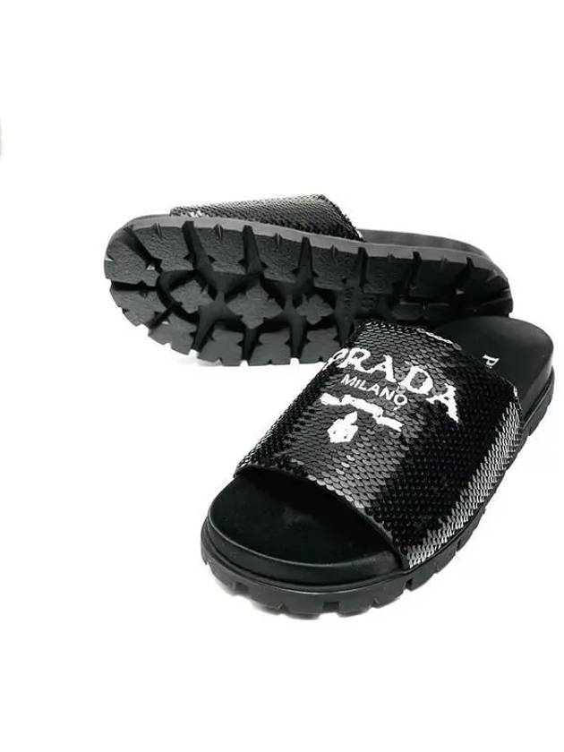 Logo Sequin Rubber Sole Slippers Black - PRADA - BALAAN 4