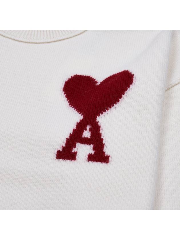 Intarsia Big Heart Logo Wool Knit Top Ivory - AMI - BALAAN 6