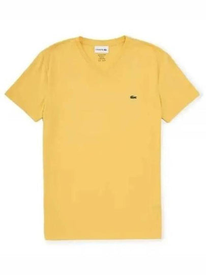 Men's Logo V-Neck Short Sleeve T-shirt Yellow - LACOSTE - BALAAN 2