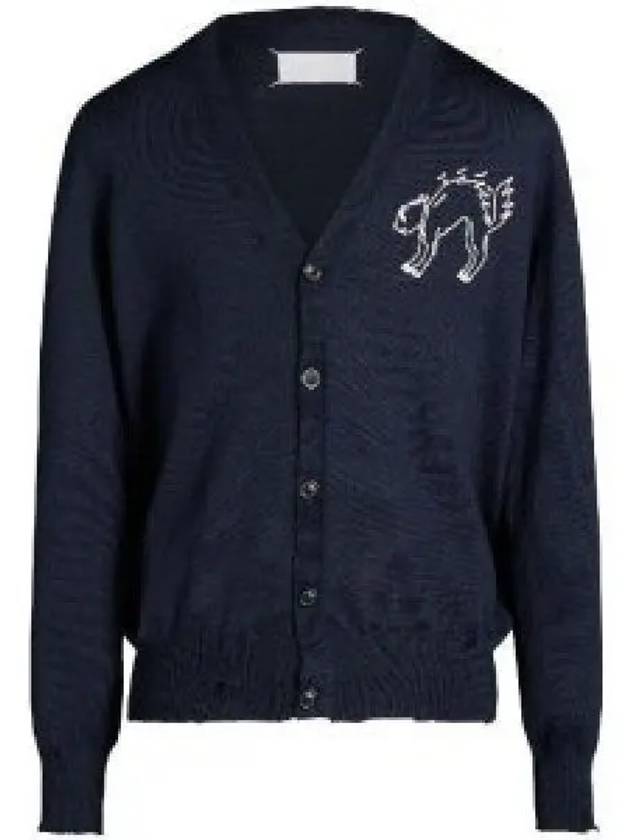 Embroidered Logo Wool Cardigan Navy - MAISON MARGIELA - BALAAN 2