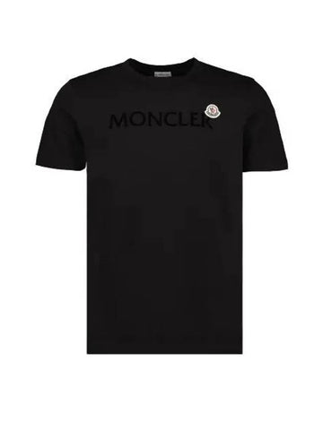 Men s lettering embroidery logo patch round neck short sleeve t shirt black 233239 - MONCLER - BALAAN 1