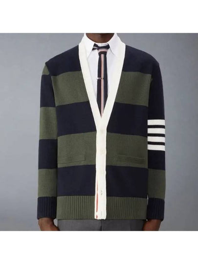 Pattern Intarsia Stripe Cardigan Dark Green - THOM BROWNE - BALAAN 2